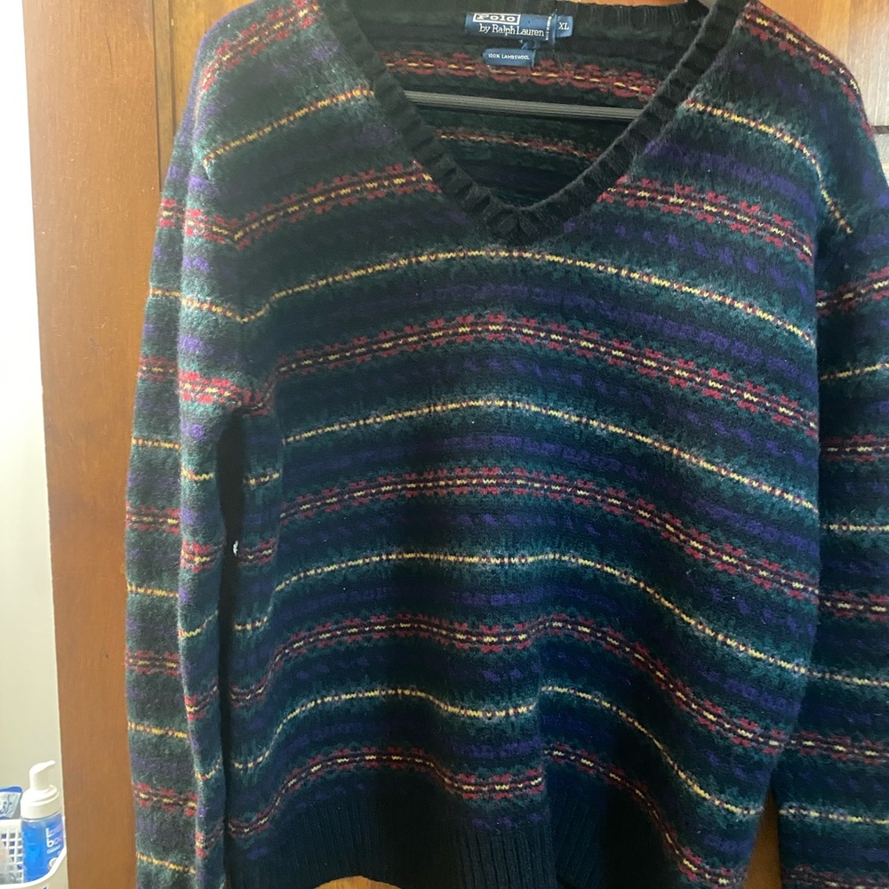 Ralph Lauren Plolo stripped multicolored v neck sweater XL